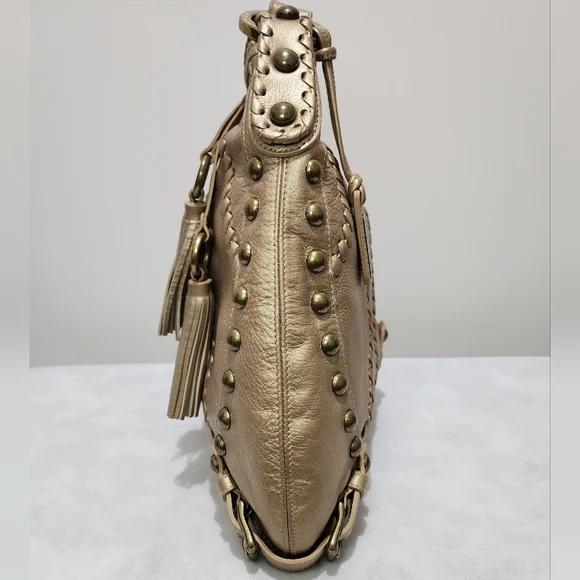 Isabella Fiore Whisplash Audra Studded Gold Leather Hobo Bag